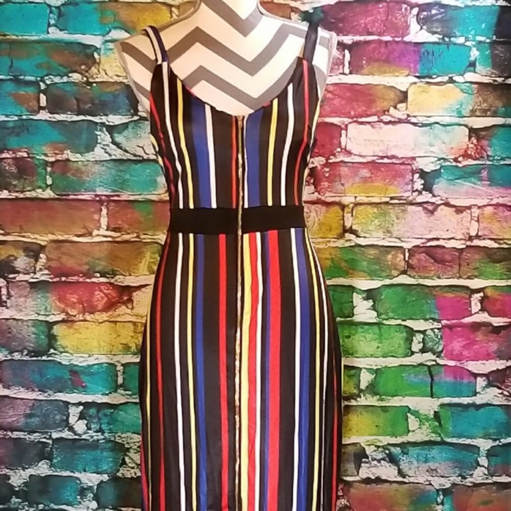 Vertical striped dress.